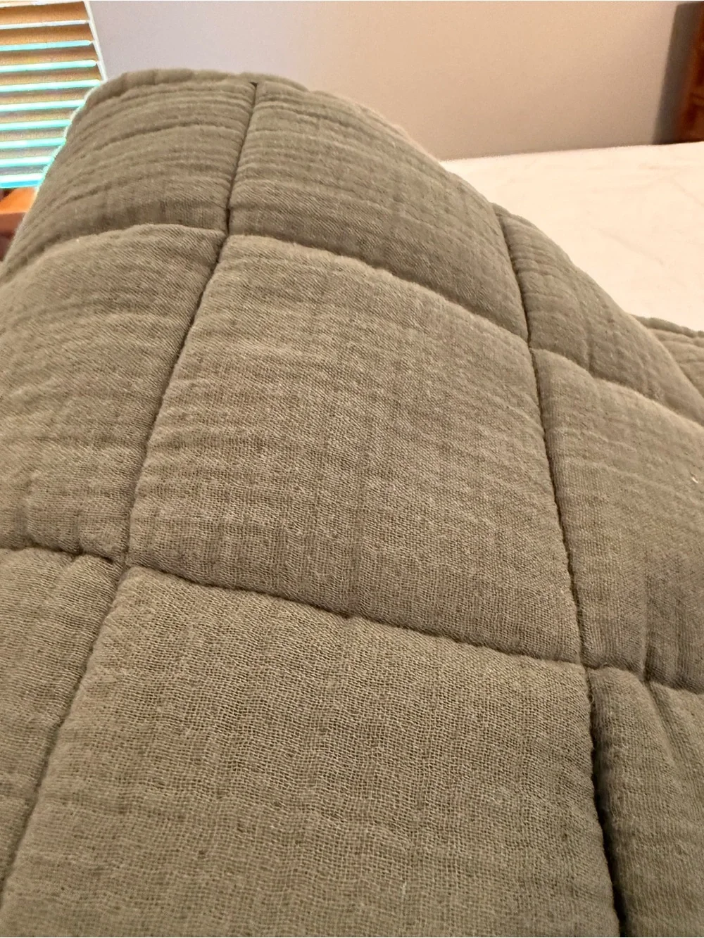 Quince Olive Green Cotton Gauze Box Quilt